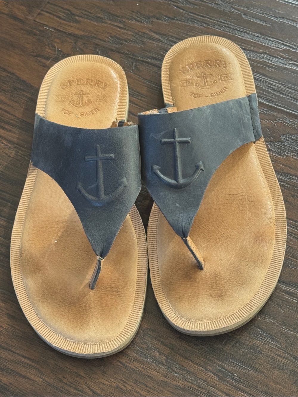 Sperry Navy Leather Anchor Thong Sandals